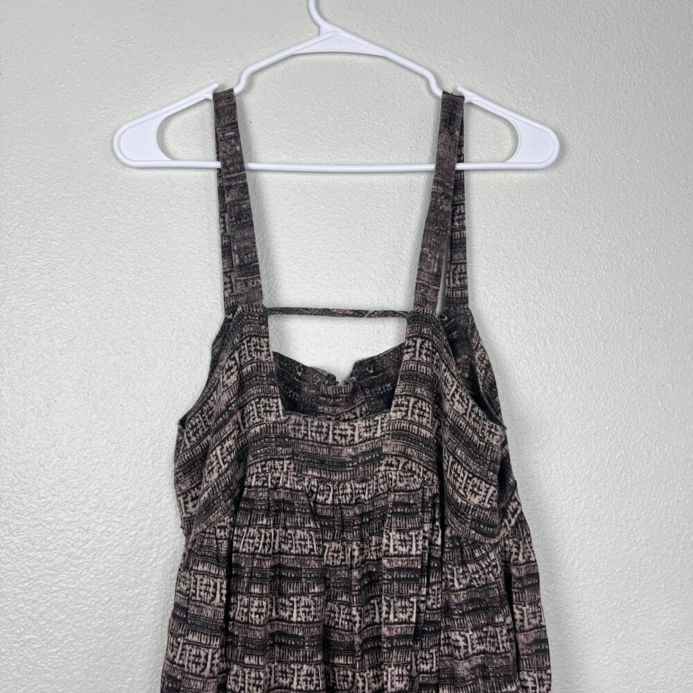 Free People Brown Black Printed Sleeveless Midi Dress Boho Open Back L - Picture 6 of 9